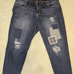 Lane Bryant Blue Patchwork Boyfriend Jeans